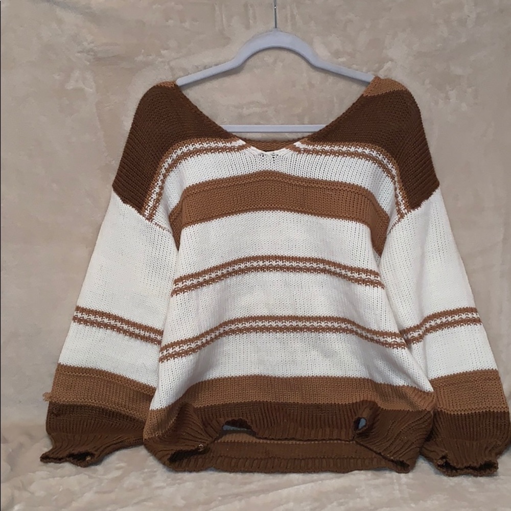 off the shoulder multi colored sweater